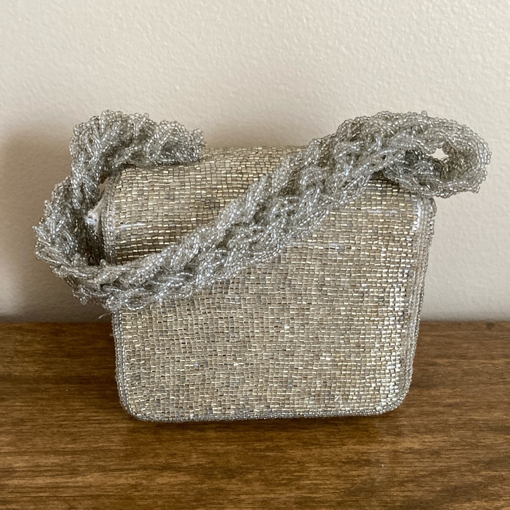 Vintage SASHA Elegant Silver Beaded Women's Bag